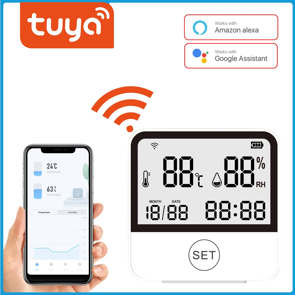 Tuya-Sensor de Temperatura Inteligente com LCD Digital, Termômetro, Higrômetro, Medidor, Quarto do Bebê, Interior, Conveniente, Medidor de Umidade, WiFi