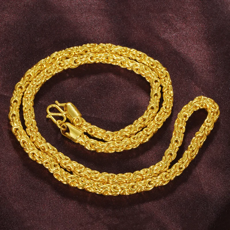 Men's 9999 24K Real Gold Fried Dough Twists Necklace 60cm Long 24K Real Gold Men's Necklace