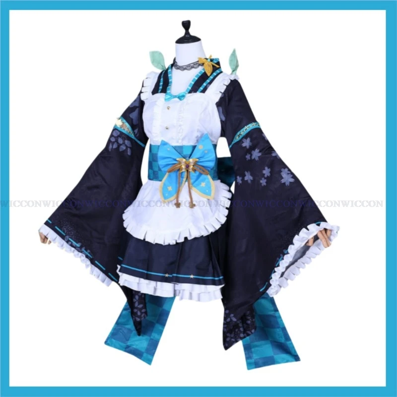 NIJISANJI-Anime Virtual Idol Pomu Rainpuff Cosplay Costume pour femme, perruque membre Lazulight, tenue de femme de chambre, Lolita, Kawaii Party, trempé