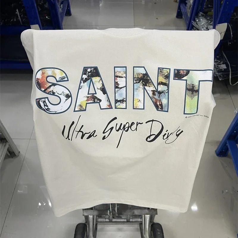

25SS Saint Michael Casual White T-Shirts Men Women 1:1 High Quality Pure Cotton Oversized T-shirt Top Tees