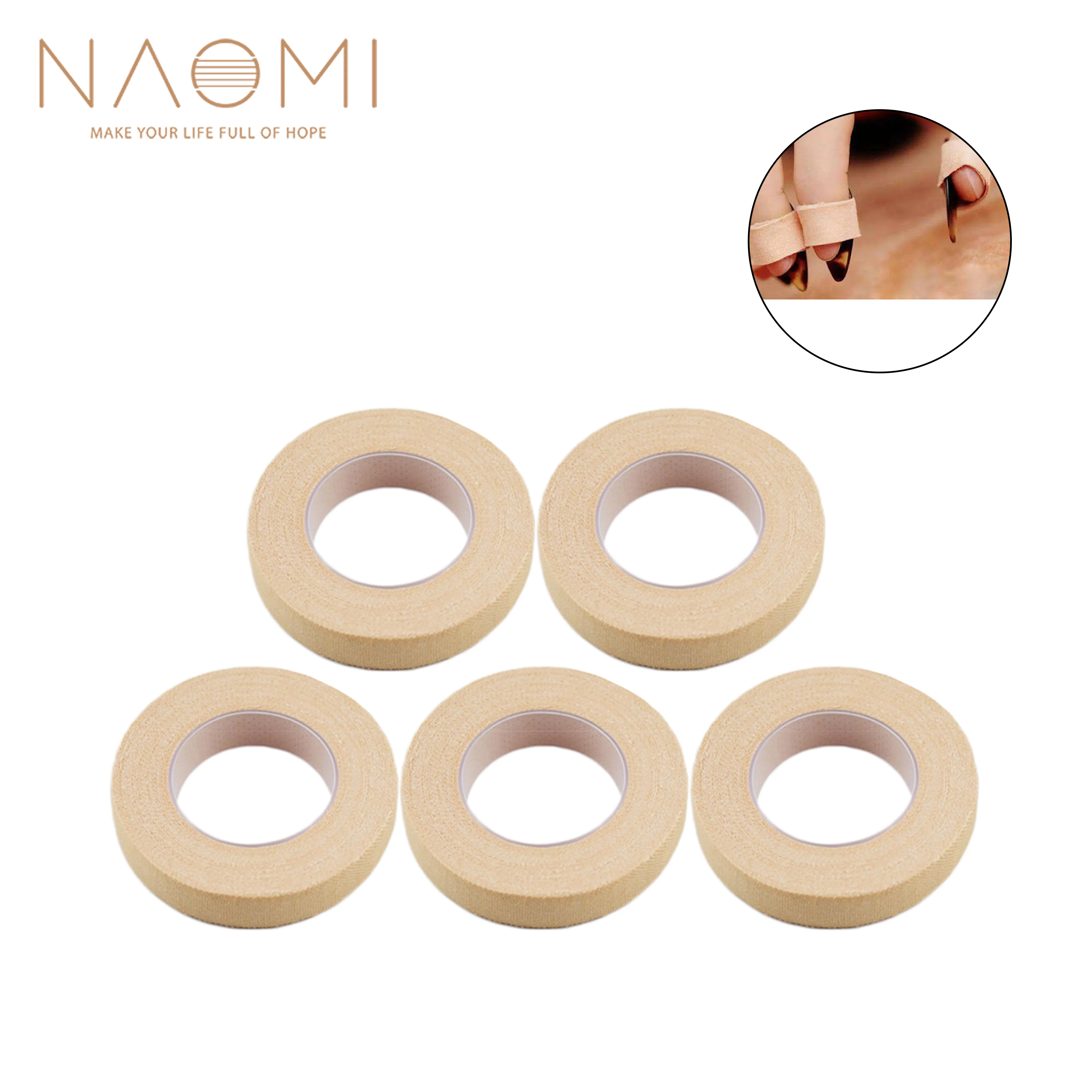 NAOMI 5Roll 500cm Roll Adhesive Tape Finger Protector Breathable Cotton For Chinese Guzheng Finger Nails Picks Koto Accessories