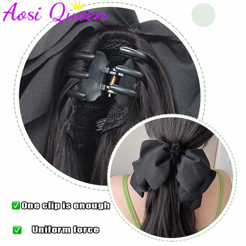 AOSI Synthetic Bow Wig Ponytail Female Clamping Style Big Wave Low Ponytail Long Hair Artificial Hair Braided Curly Ponytail