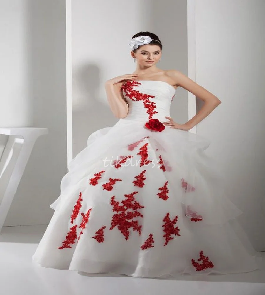 

Romantic Red And White Wedding Dress 2025 Elegant Strapless Lace Beach Bridal Dress Country Garden Corset Lace Bride Dress Boho