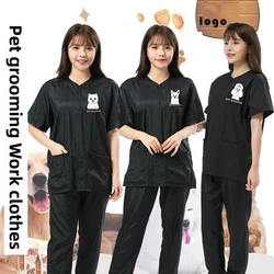 Pet Dog Grooming Clothing Short Sleeve Tops Pet Shop Uniforms Anti Hair Apron Anti Static Smock Breathable Work Clothes Y0930