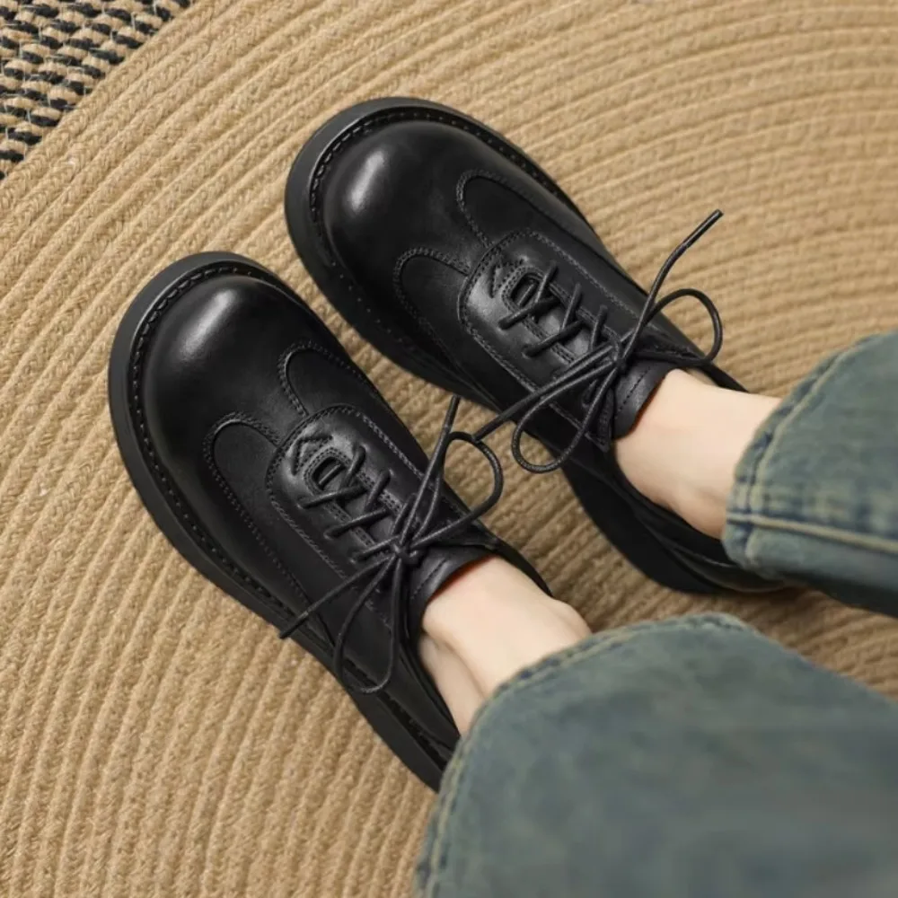 

2025 Spring Shoes Female British Style Thick-soled College Style Casual Loafers Genuine Leather Fashion Shoes Girls WHSLE MTO