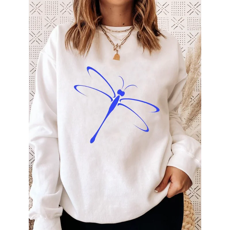 Dames slim-fit hoodie mode print Dragonfly wit Ins crew-neck hoodie streetwear dames sweatshirts sweatshirt