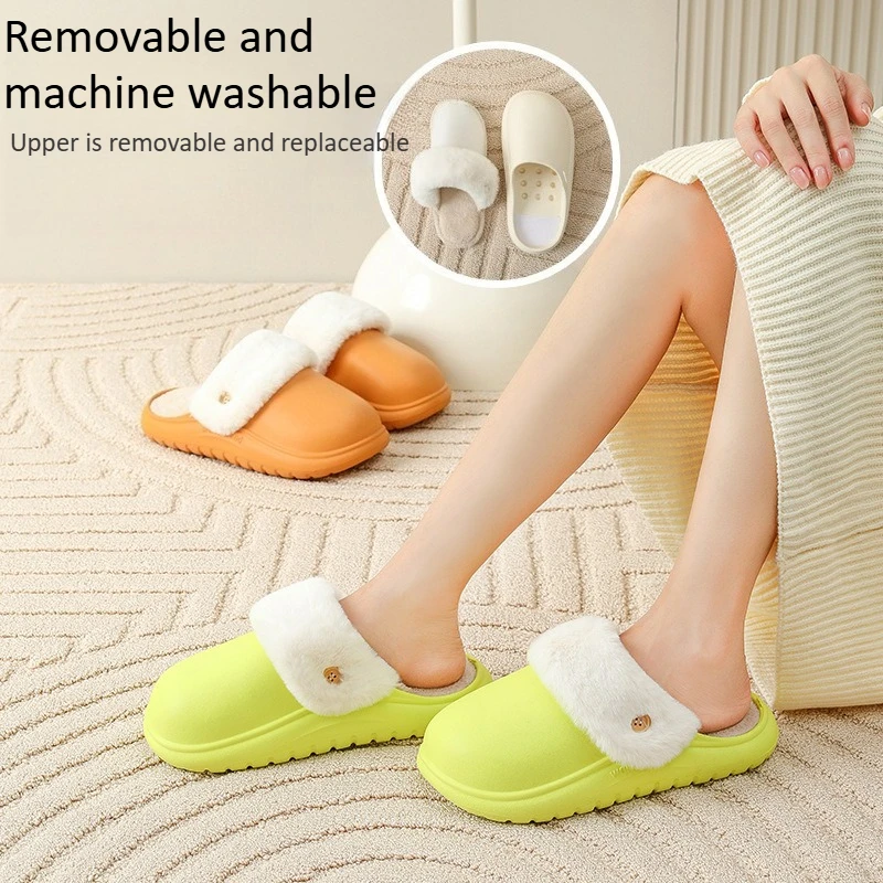 

Моющиеся хлопковые тапочки, зимние женские сандалии, домашние нескользящие непромокаемые теплые тапочки на толстой подошве, плюшевые мужские сандалии, домашние