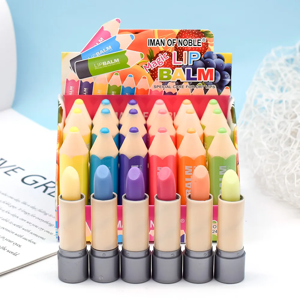 24Pcs Pencil Design Lip Blam Set Color Changing Lip Balm Lipstick Longlasting Waterproof Women Lips Makeup