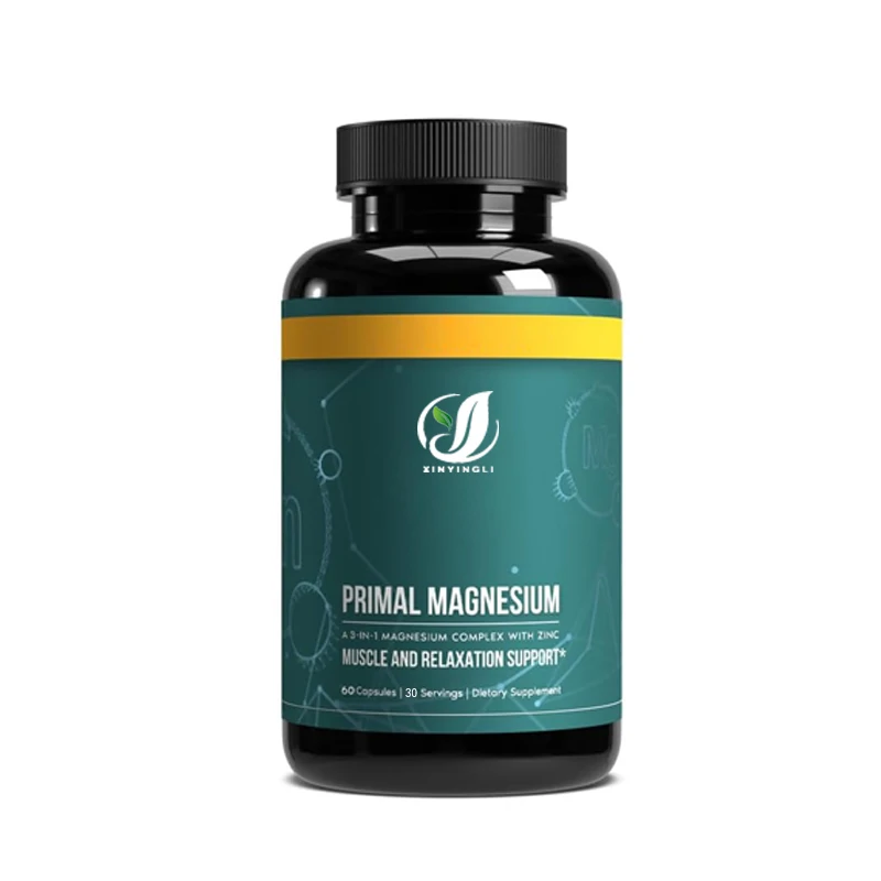 

Magnesium supplement 310mg, containing magnesium glycinate, citric acid, malic acid, and zinc, in 60 capsules