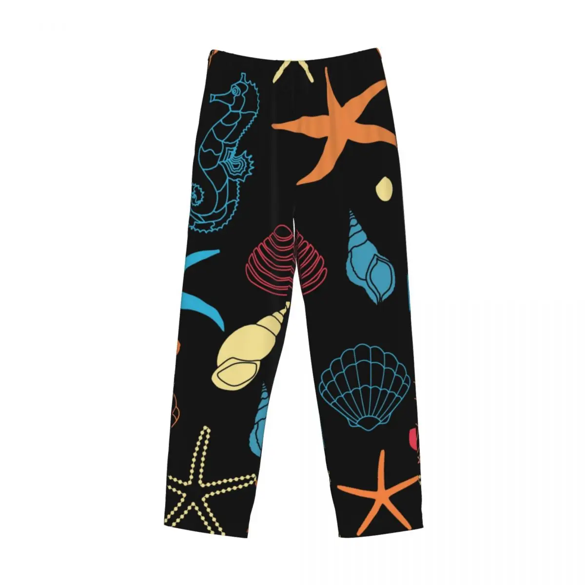 Calça de pijama com estrela do mar e caracóis marinhos masculina, cintura elástica, fundo de lounge com bolsos, pijamas para homens