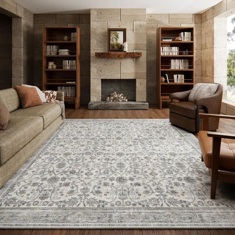 

8x10 Washable Area Rugs Ultral Sot Non-Slip Stain Resistant Vintage Boho Large Carpet or High-Traic Living Room & Dining Room