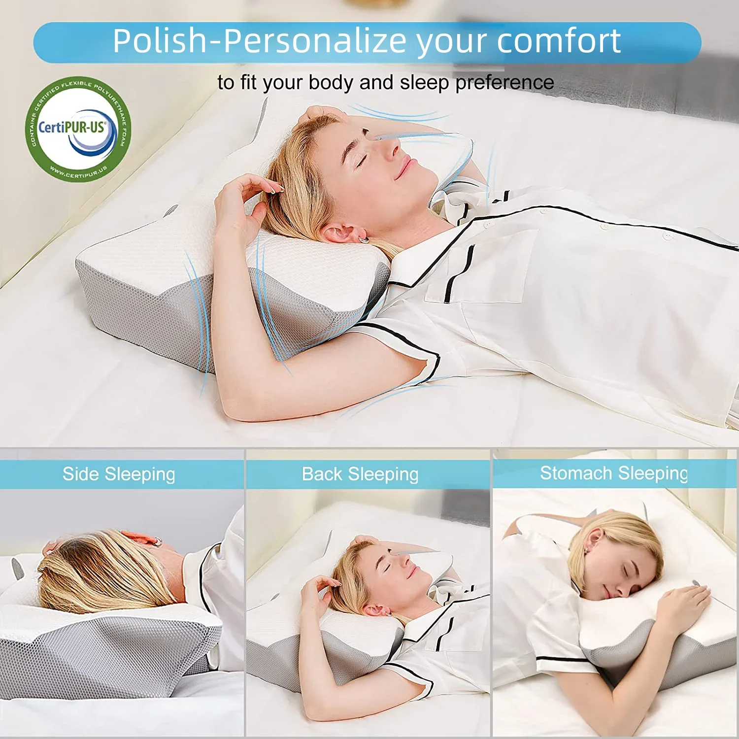 Pulatree-almohada ortopédica sin olor para el dolor de cuello y hombros, almohada Cervical ergonómica de espuma viscoelástica para dormir