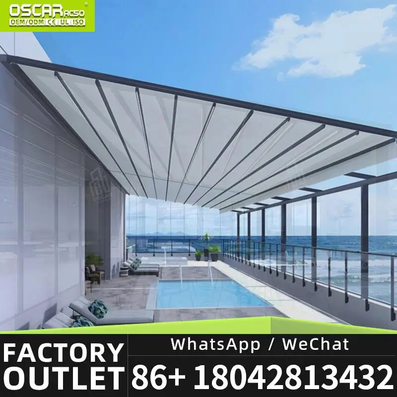 10X20 Pull Out Canopy Print Awnings Motorized Retractable Pergola Roof Aluminum Frame for Backyard Patio Garden Retractable Cano