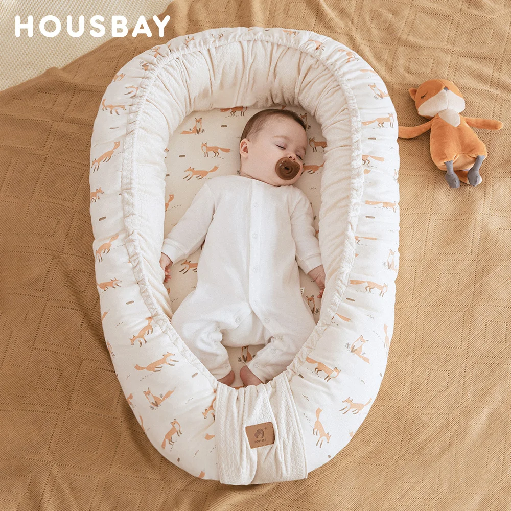 Nesten Voor Baby Pasgeboren Lounger 65*100Cm Draagbare Wieg Voor Baby 0-36 Maanden Jongens Meisjes Wieg winter Warm Bumper In Crib