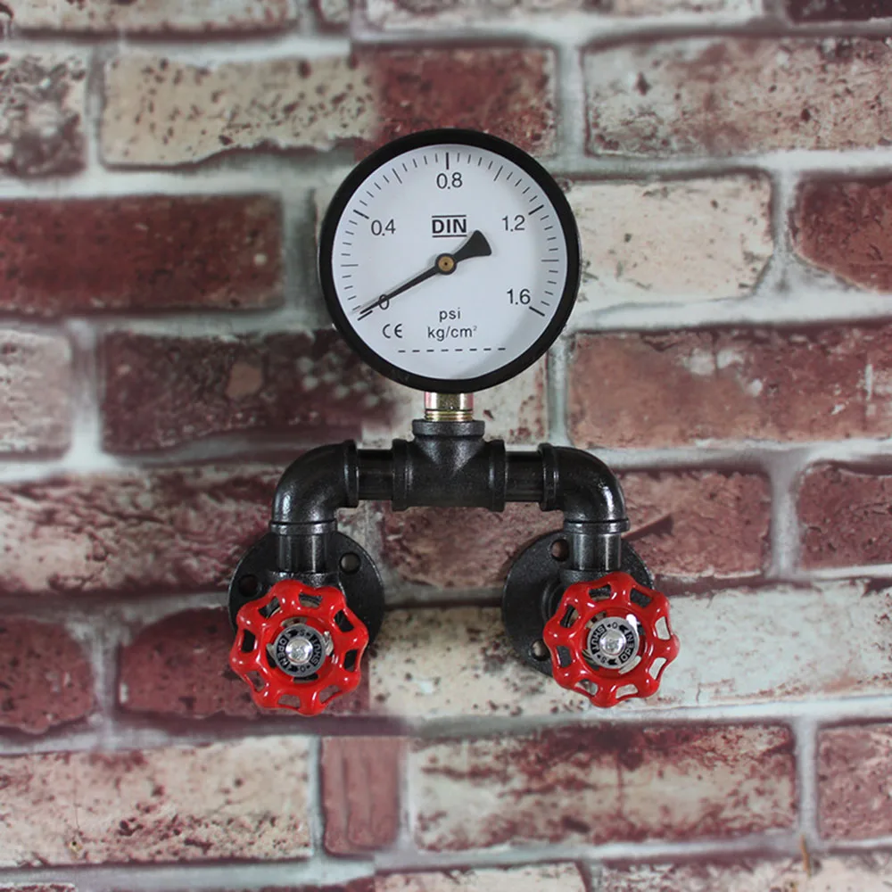 Industrial Steampunk Storage Hook Iron Pipe Wall Decor Vintage Pressure Gauge Hook Ornament Loft Bar Cafe Home Wall Hanging Hook