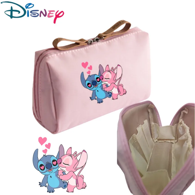 Disney Stitch Women Cosmetic Bag Double Zipper Girls Travel Makeup Brushes Bags Fashion Lipstick Storage Pouch Beauty Case Gifts