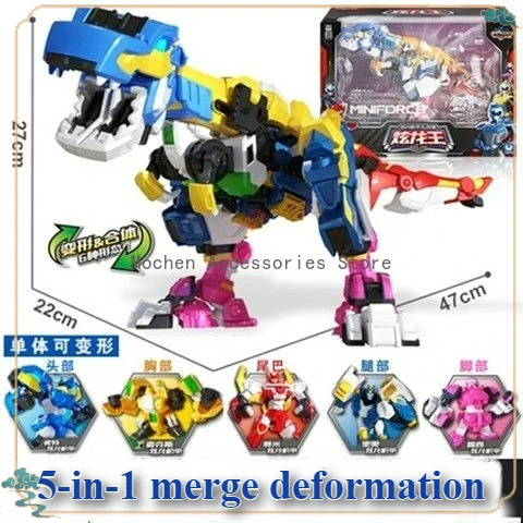 

2025 Mini Force Transformation Robot Model Ornaments SUPER TYRAKING 5-Intergration Tyranno T-Rex Deformation Toys For kids Gift
