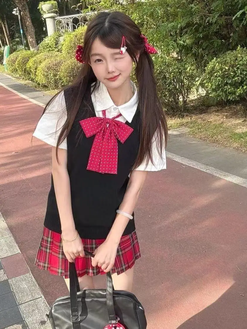 

Комплект JK: вязаный жилет Little Pepper для студентов, зимний модный костюм, полиэстер