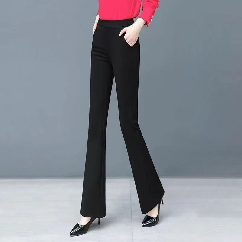 Black Light-flare Casual Pants for Women New Summer High-waisted Slim Bell-bottom Pants Drooping Middle-aged Pants