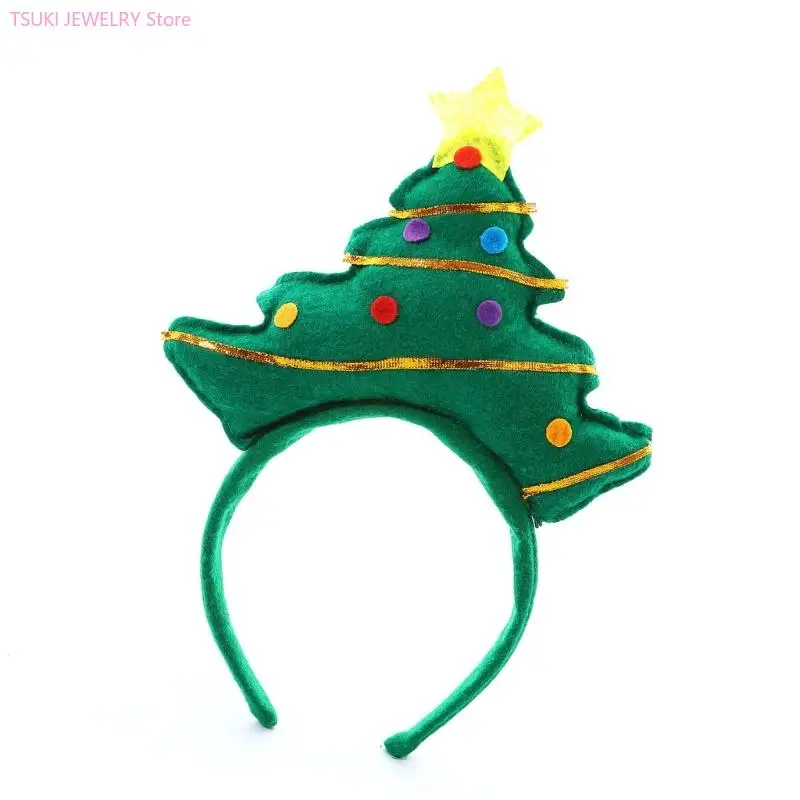 62KE Reusable Holiday Headwear Christmas Tree Shaped Headbands Hair Accessory For Family Photos Party Themes