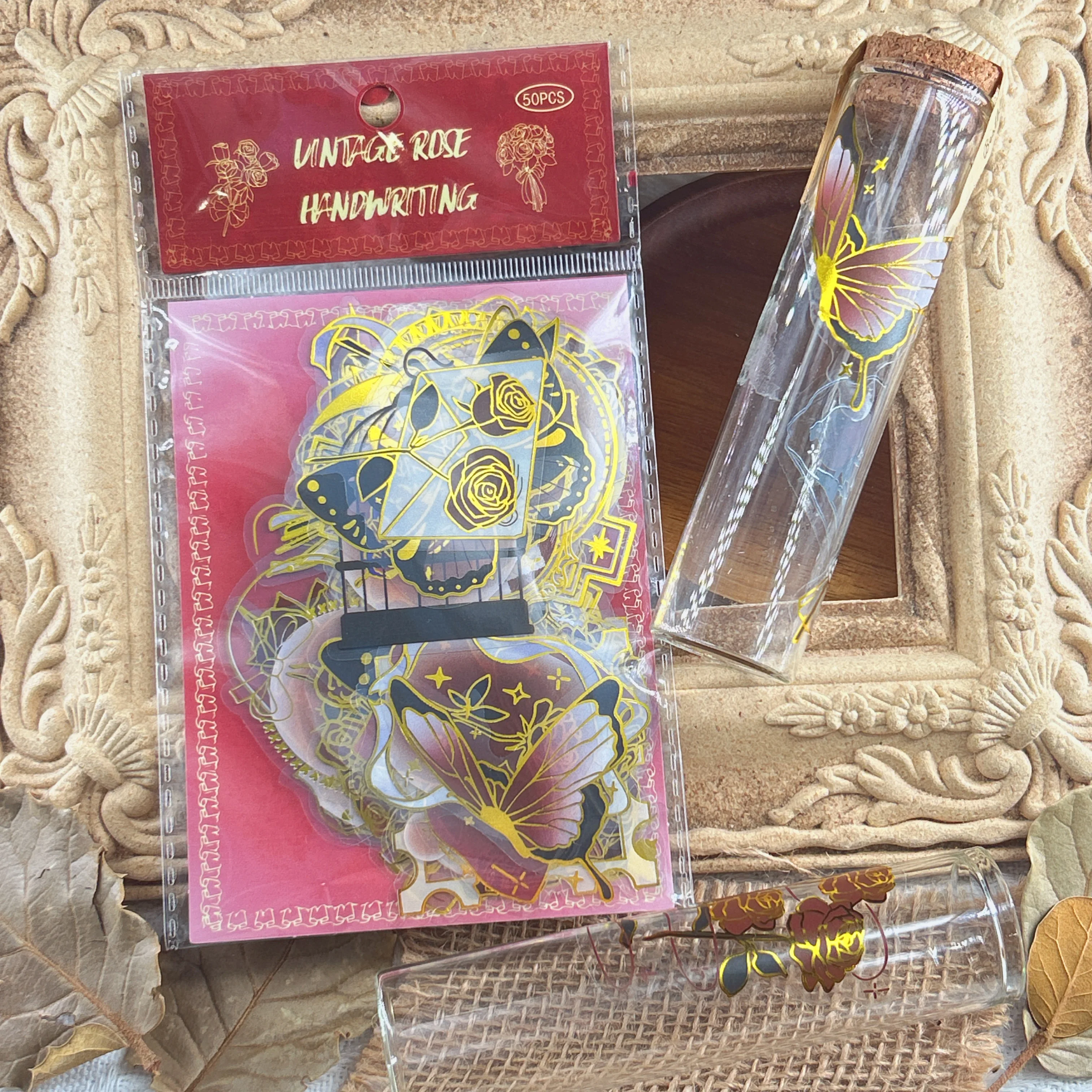 50 adesivi in PET con stampa a caldo per diario rosa vintage, custodie decorative fai da te per telefoni, scrivanie, caschi, adesivi regalo impermeabili