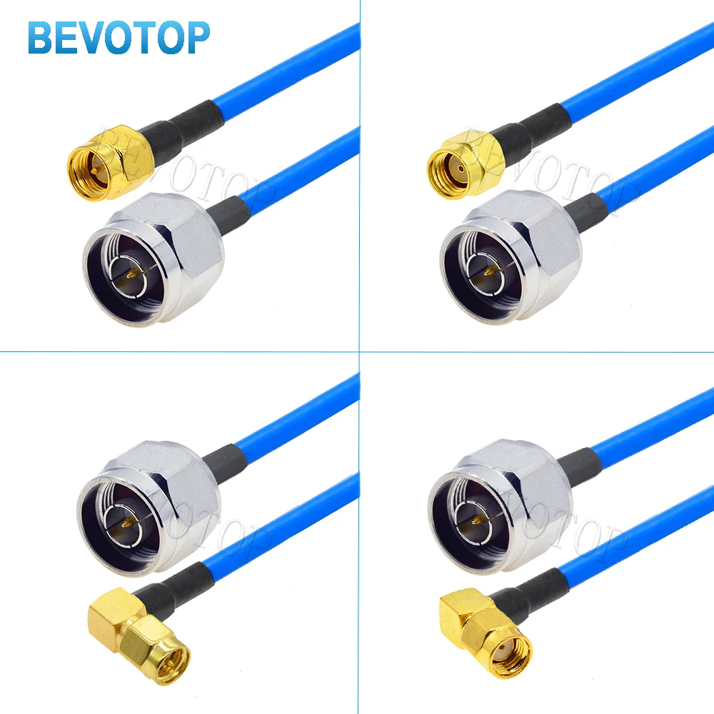 RG402 Coax Cable SMA RPSMA male To N Male Connector SMA Right Angle Crimp Solder for RG402 Semi Flexible 50ohm Fast Brass Blue
