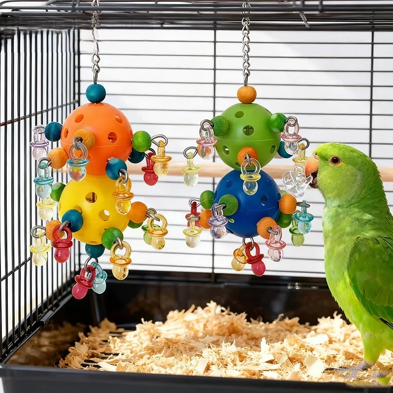 Pelota de Juguete Colorida para Pájaros con Orificios de Forrajeo, para Loros, Periquitos, Perros de Amor, Cacatúas, Accesorios para Jugar y Entrenar en Jaulas Colgantes