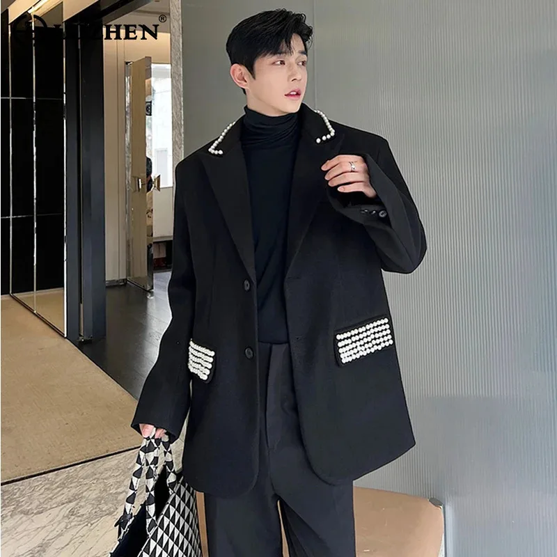 LUZHEN Pearl Decorate Design Blazer Coat Men Elegant Fashion Original Luxury 2025 Spring New Trendy Handsome Suit Jacket LZ6728