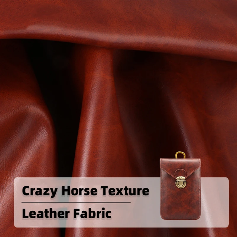 

Red Brown PU Fabric Leather Crazy Horse Texture 1.2mm Thick Faux Synthetic Leather Material Sheets for Upholstery DIY Crafts