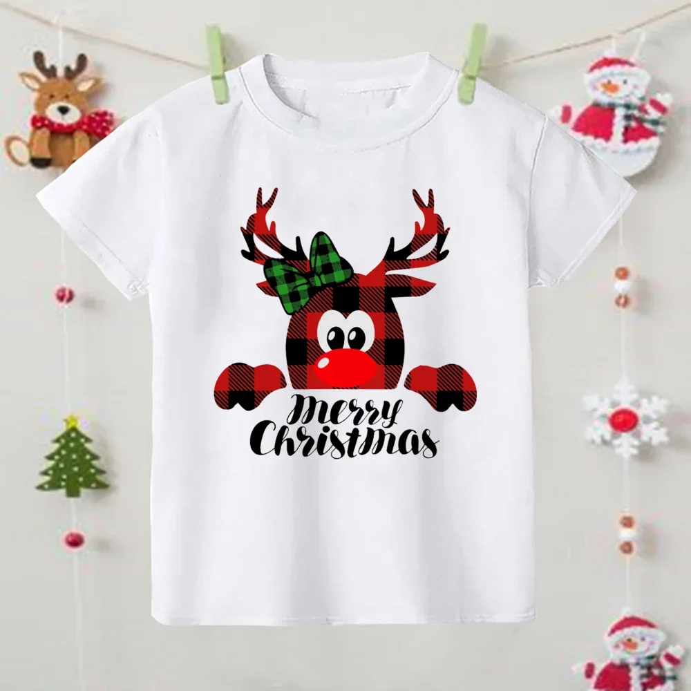 Merry Chirstmas Deer Printed Kids Shirt Christmas Party Boys Girls Outfit Holiday Child T-shirt Child Short Sleeve Tee Clothes