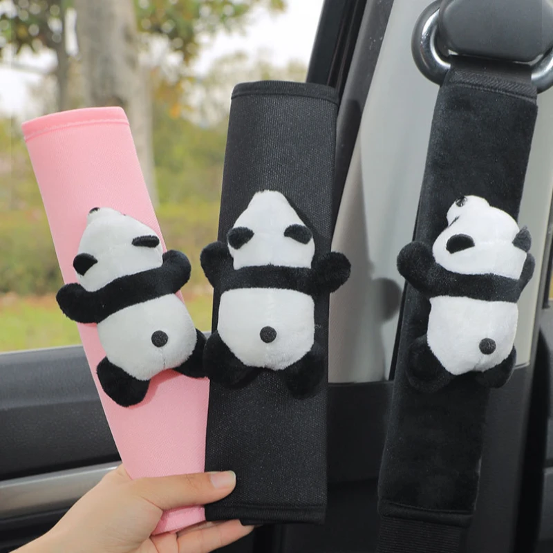 

Automobile Safety Belt Decoration Cartoon Panda Safety Belt Shoulder Pad Plush Automobile Seat Belt Accessories Car Decorations