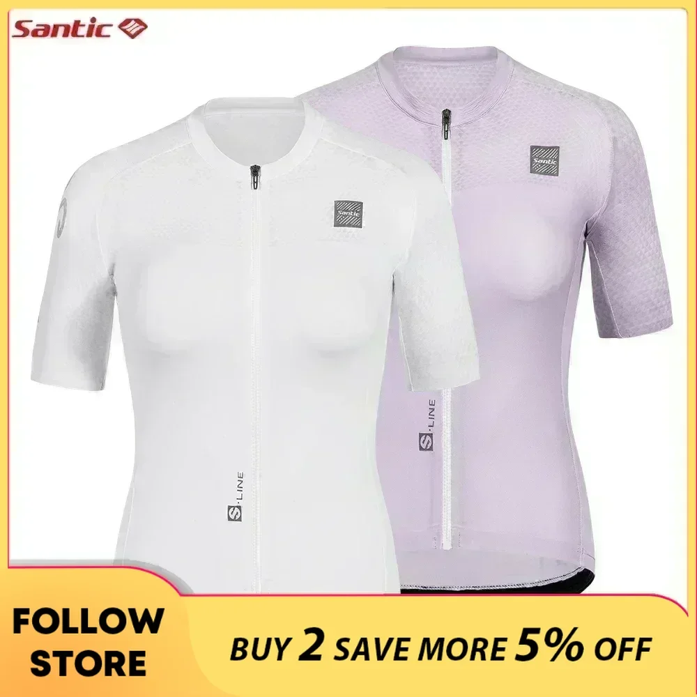 

Santic Women's Cycling Short Sleeve Jersey Summer MTB Bike Short Top Breathable Comfortable Quick Dry Bicycle Sports Clothing