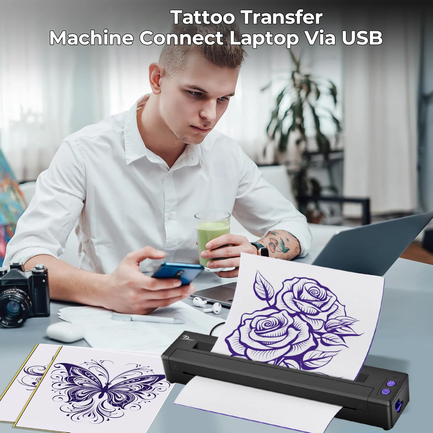 آلة نقل الوشم اللاسلكية بلوتوث سريعة الاتصال بشاشة الهاتف المحمول P19-طابعة استنسل الوشم الحرارية #3