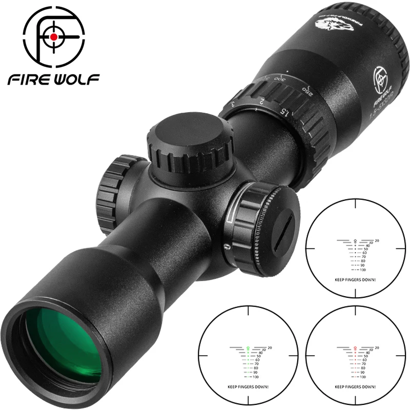 FIRE WOLF 1.5-5X32 Scope IRG Crossbow Short Hunting Riflescope Red Dot Green Illuminated Optical Sight Range Finder Reticle