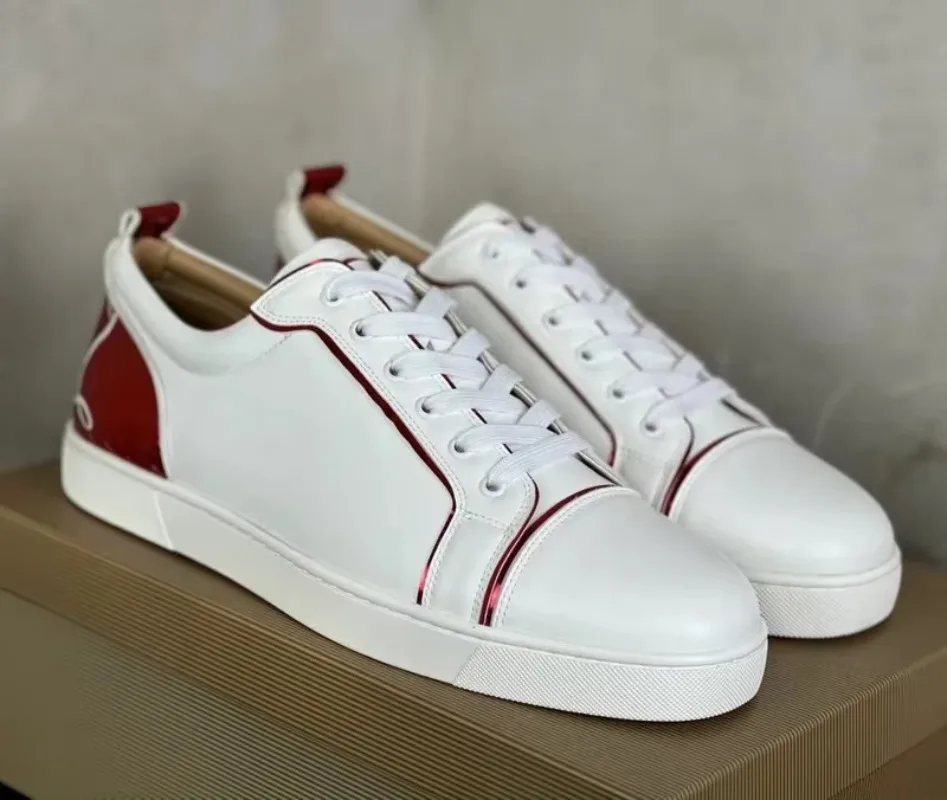 

Men's and Women's White Luxury Red Bottom Leather Sneakers Spring and Autumn Outdoor Casual Shoes