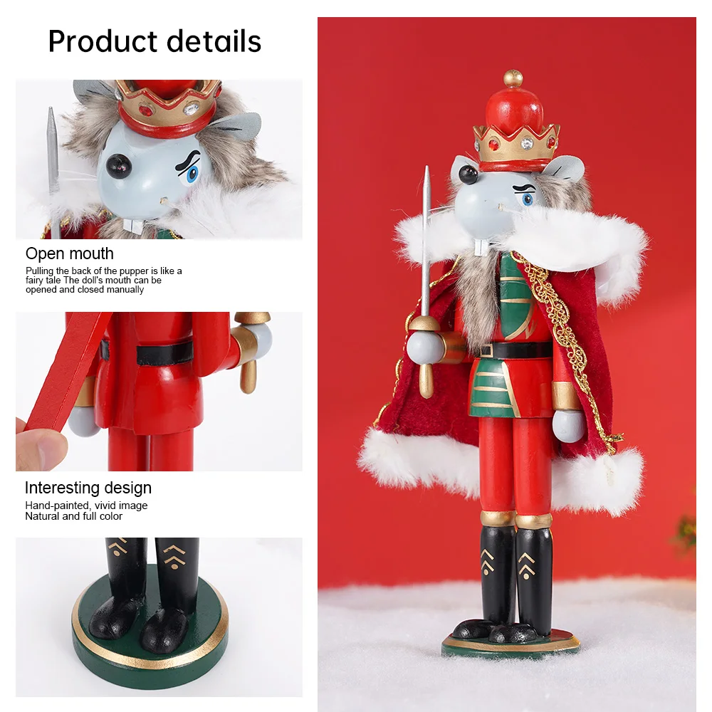 30cm/38cm Christmas Gift Nutcracker Puppet Mouse King Wooden Sculpture Handicrafts Christmas Party Decoration New Year Ornaments