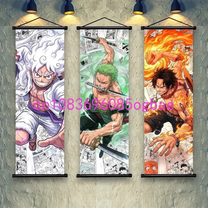Anime One Piece Poster, Luffy, Zoro, Sanji, Paint, HD Printing Scrolls Painting, Suitable for Bar Home Wall Artwork Decorations