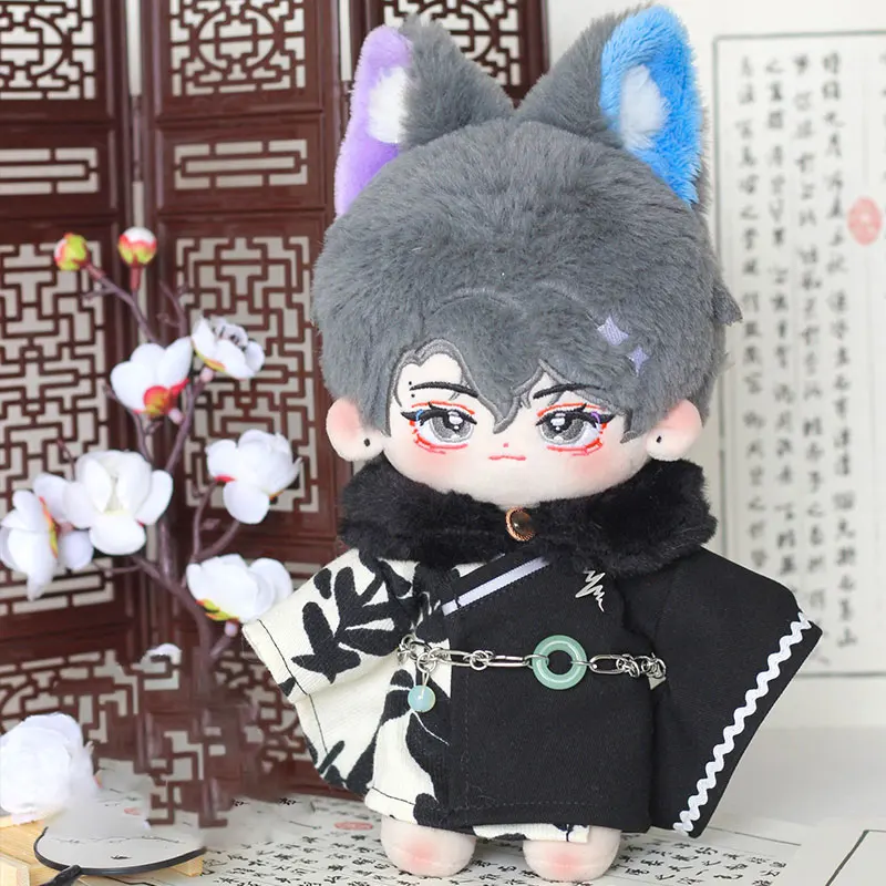 20 cm Plüsch Puppe Kleidung Handgemachte Mode Chinesischen Stil Farbe Blockieren Robe Schwarz Pelz Kragen Retro Stiefel Set Für Puppe zubehör