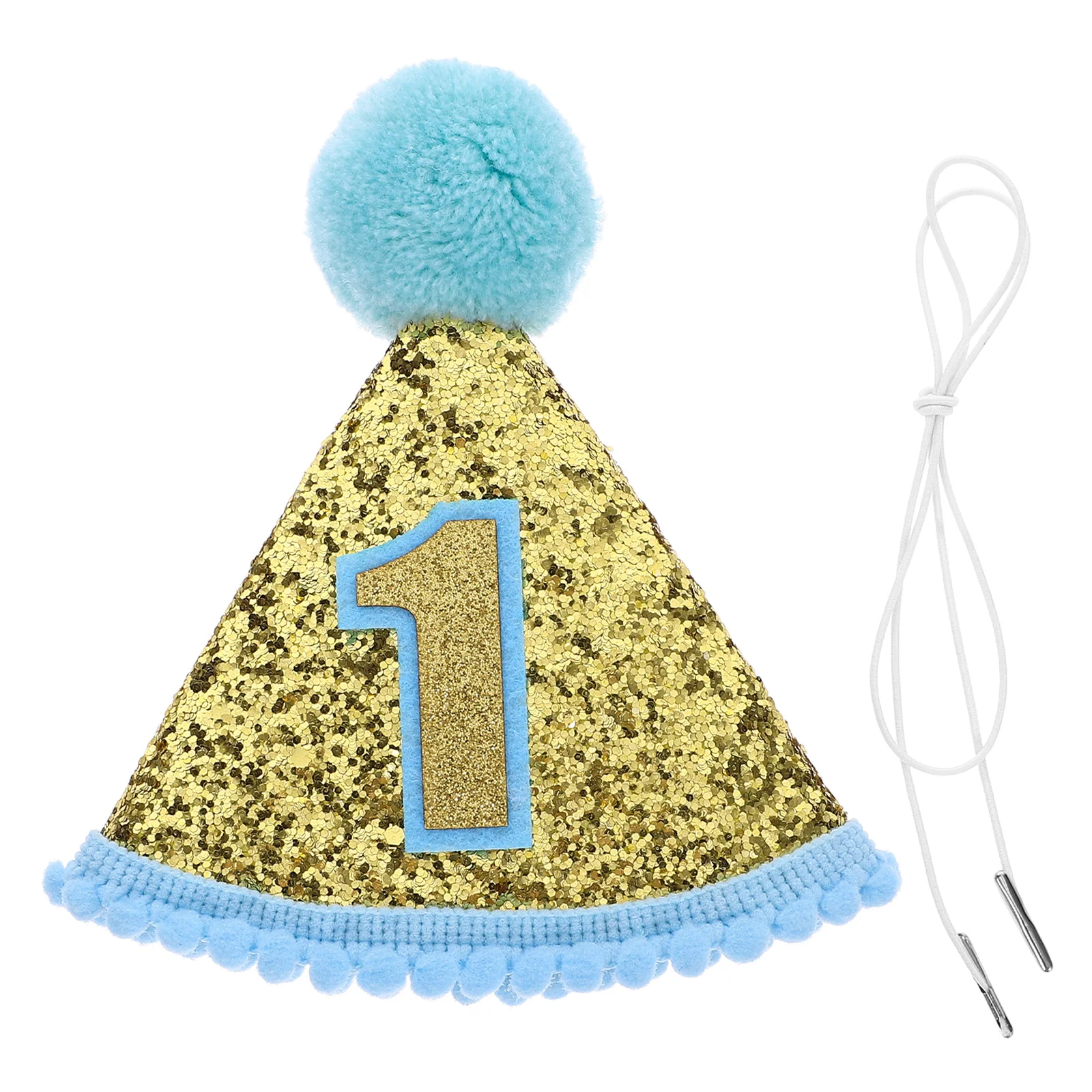 

Glitter Sparkle 1st Birthday Cone Hat with Adjustable Headband for Baby Girl Party Supplies (Blue) party hat