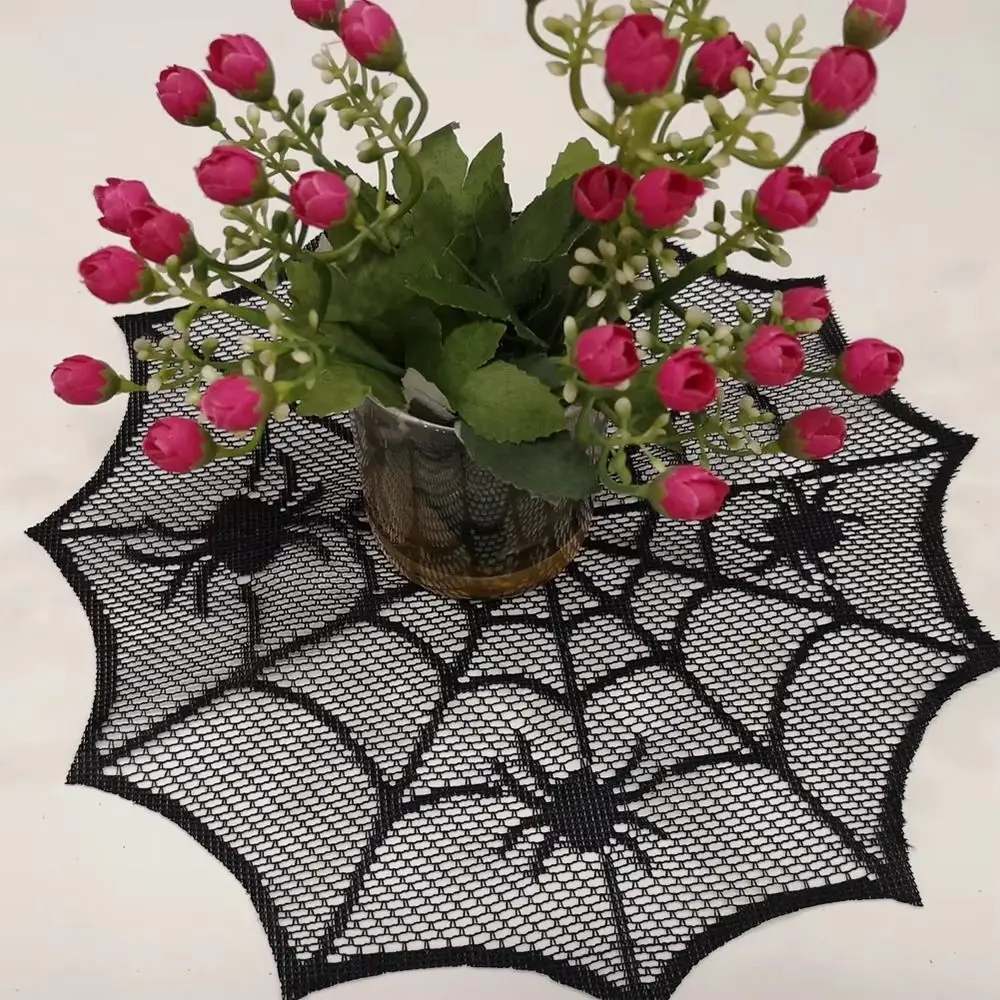 Decorative 30cm Spider Web Placemats Hollow Out Heat Insulation Halloween Placemats Polyester Cup Plate Mats Halloween Party