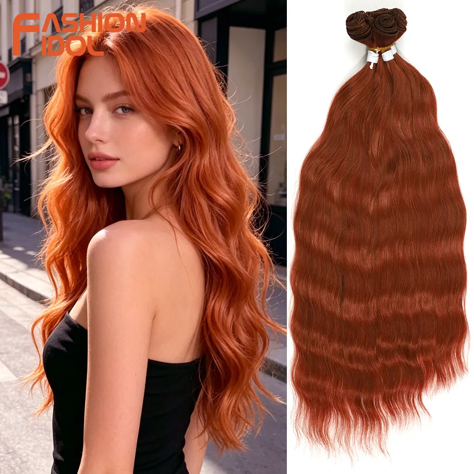 FASHION IDOL 20-24 Zoll 300g/6 Stück Lose Wasserwellen-Haarbündel Synthetische Haarverlängerungen Orange Haarwebung Hochtemperaturfaser
