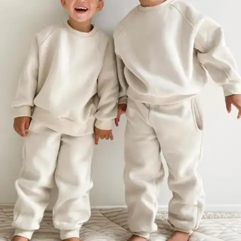2025 Winter New Children Fleece Sports Set Boys Girls Plus Velvet Thick Sweatshirt + Sweat Pants 2pcs Suit Kids Warm Outfits