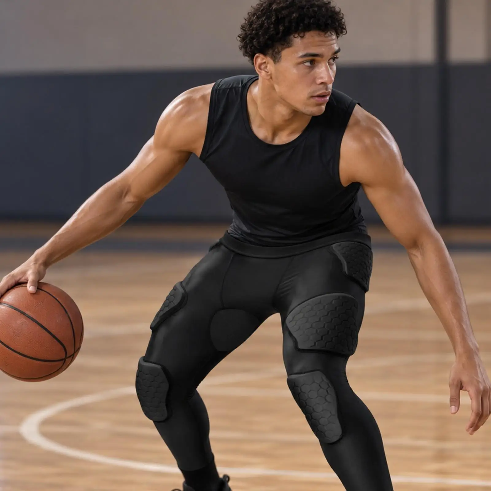 Three Quarter Compression Tights with Impact Padding for Sports Athletes for Rugby Hockey and Skating