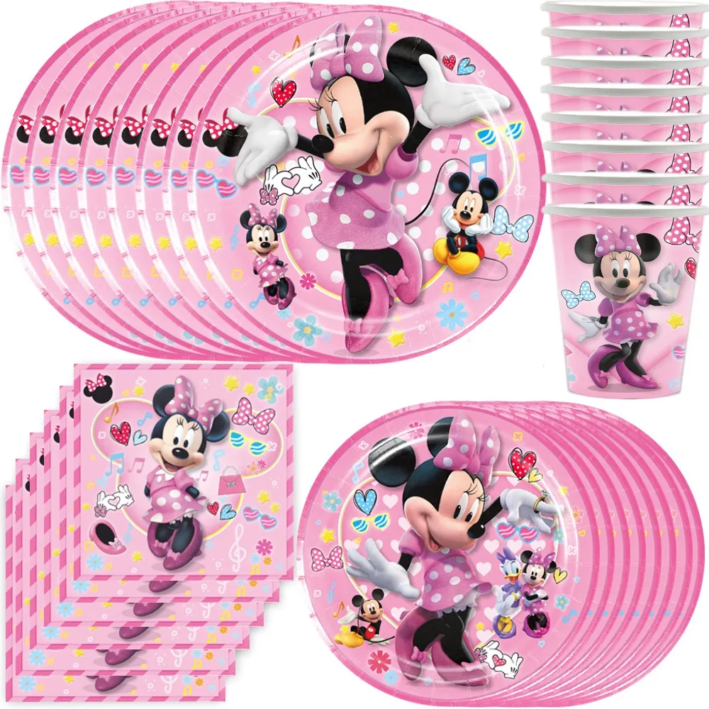 50 pezzi Disney Minnie Mouse Articoli per feste Rosa Minnie Set di stoviglie usa e getta Baby Shower Decorazioni per feste di compleanno per ragazze