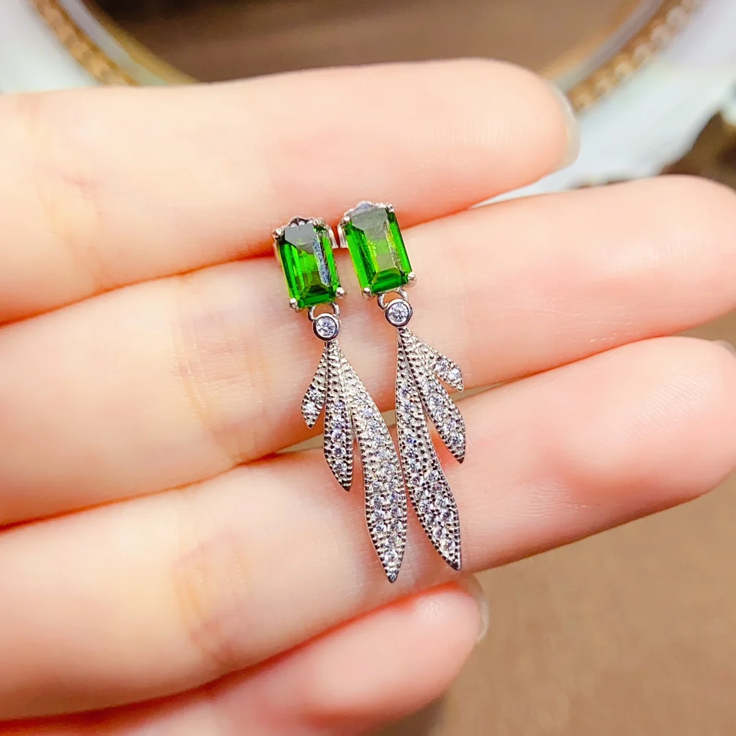 

Серьги из натурального диопсида 4*6 мм, стерлинговое серебро S925, сертификат, изысканная мода, очаровательные свадебные украшения для женщин