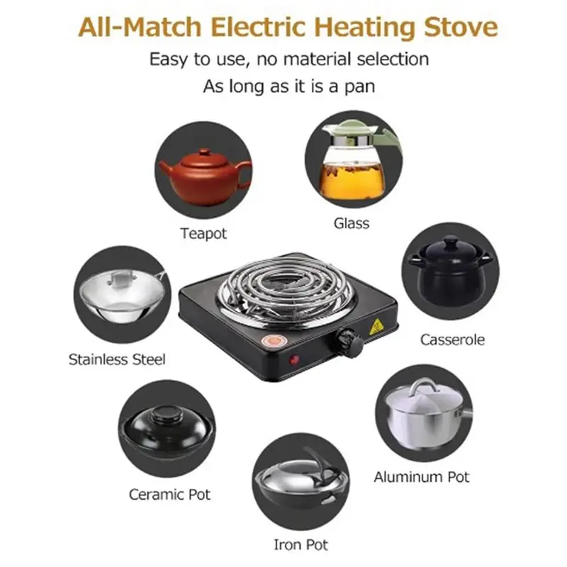 AT05-1 PCS Household Mini Single Disc Burner Electric Furnace Portable Plastic+Metal Hot Plate Mosquito Incense Furnace EU Plug
