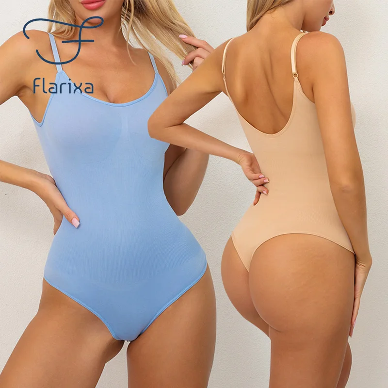 Flarixa Plus Size Bodysuit Women Slimming Underwear Open Crotch Shapewear Seamless Thong Jumpsuit Postpartum Body Shaper S-XXXL