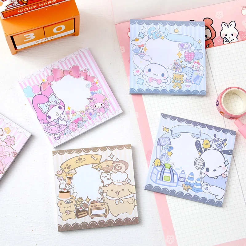 Sanrio Cute Hello kitty Notes Kawaii Kuromi Cinnamoroll Mymelody Figure Student Stationery Handbook Notepad Message Book