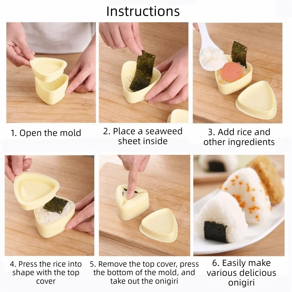 

3Pcs/Set Convenient Plastic DIY Sushi Mold Press Triangular Sushi Maker Non Stick Onigiri Rice Ball Set for Home