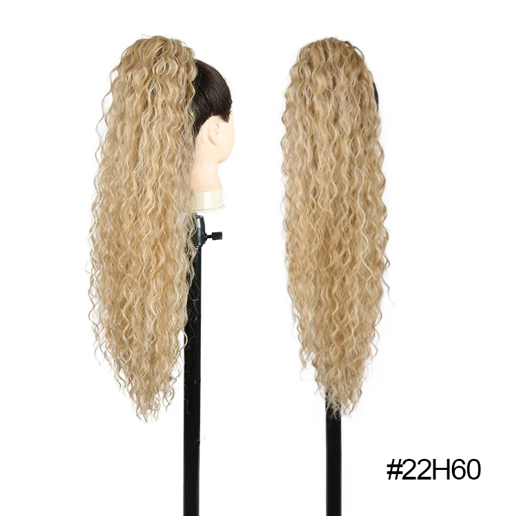 Blonde synthetische paardenstaart, lang golvend gevlochten paardenstaart haarstukje op clip, ombre zwartbruine haarextensies, paardenstaart voor dames